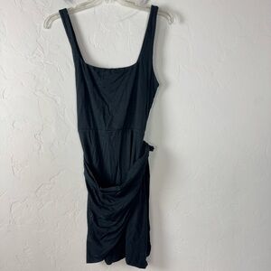 Aritzia Wilfred Dress Saturn Mini Jersey‎ Knit Solid Black Side Tie Wrap Soft